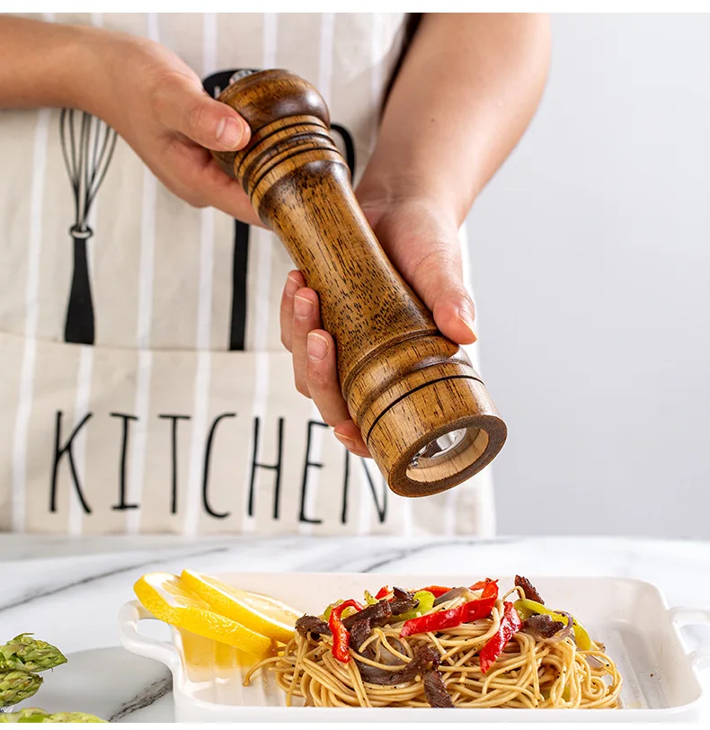 EU Standard Kitchen Tool Wooden Salt and Pepper Grinder Mill With Wooden Tray