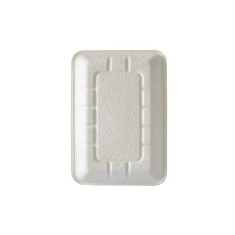 PFAS Free Disposable Sugarcane  rectangle  plant Sugarcane Bagasse Tableware Vegetable Fruit Meat Packaging Plate Tray T4