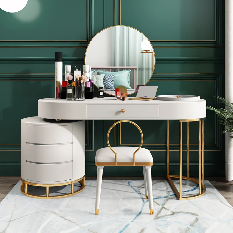 
European makeup table bedroom dressing table with mirror and stool modern storage dresser 