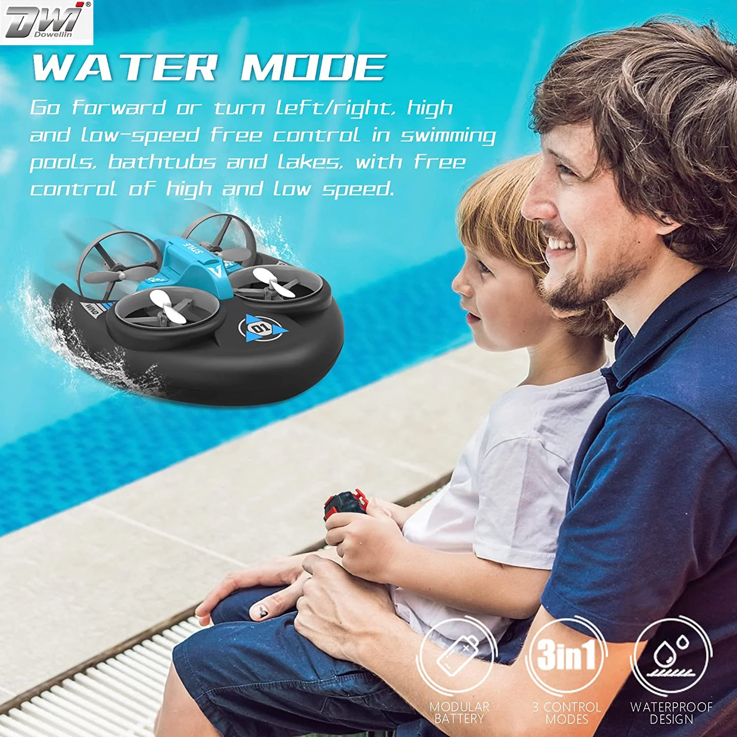 DWI Dowellin Hovercraft Mini Drone Drift Cars Boat RC Boat UFO Remote Control Air-Ground-Water Waterproof Aircraft