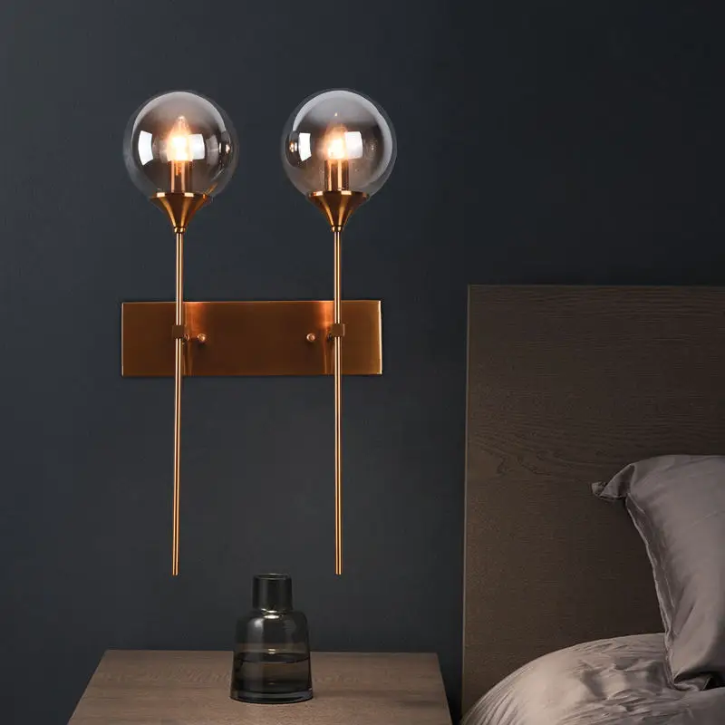 Nordic Modern Wall Lamp Led Body Glass Ball Antique Brass Wall Sconces Interior Double Indoor