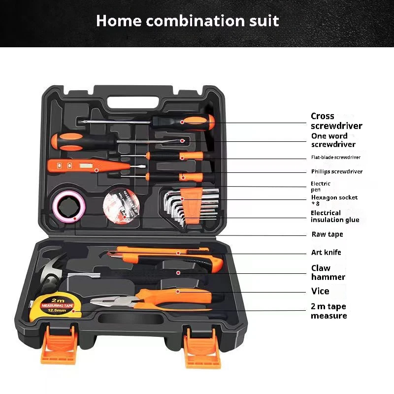 Home Toolbox Hardware Kit Protective Case Including Bits Combination Wrenches DIY Garden Applications OEM Customizable Box
