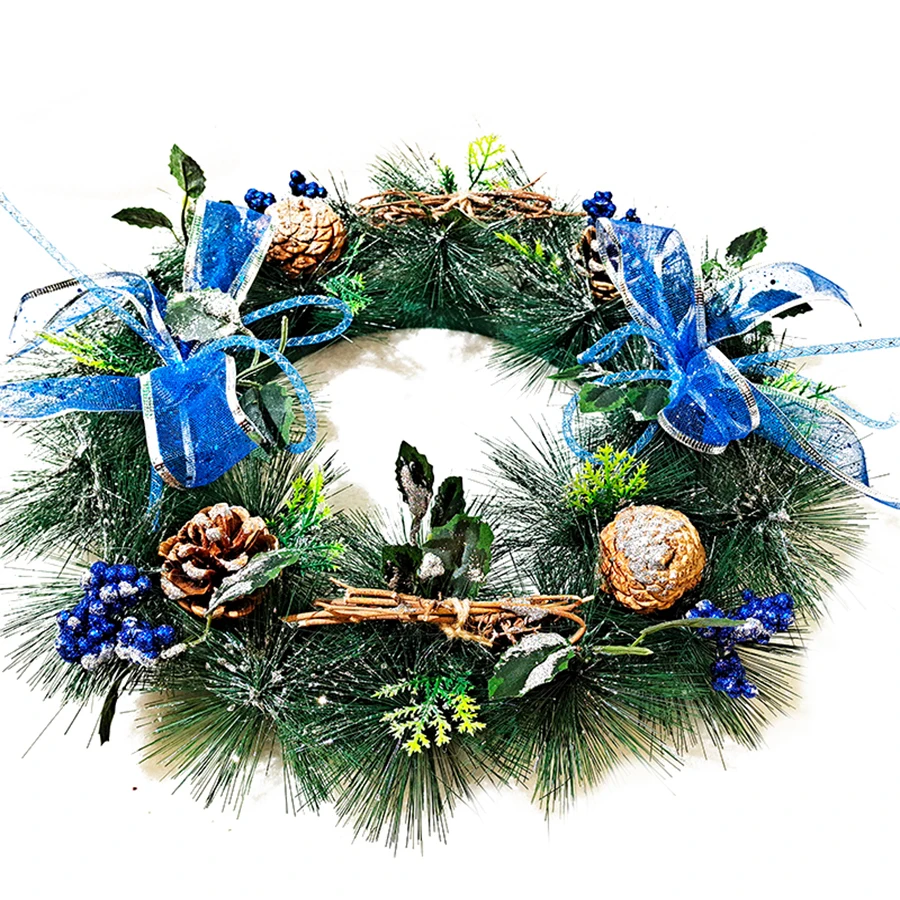 Outdoor Luxury Xmas Target Red Bows Green Artificial Flowers Wreaths Wholesale Pre Lit Christmas Wreath Set for Front Door Arch