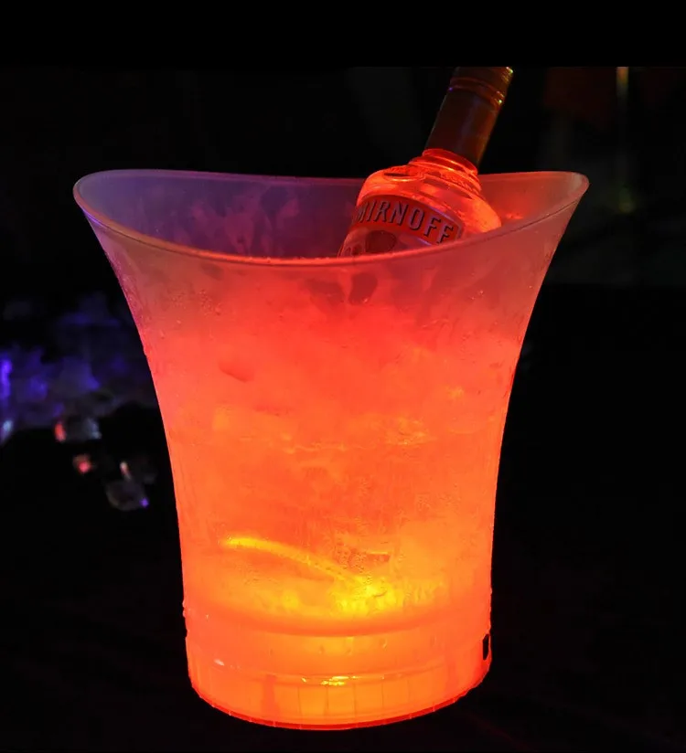  Custom Logo Stylish Battery Flashing Ice Bucket Champagne Beverage Tubs PP Plastic Club Party Deep 5L