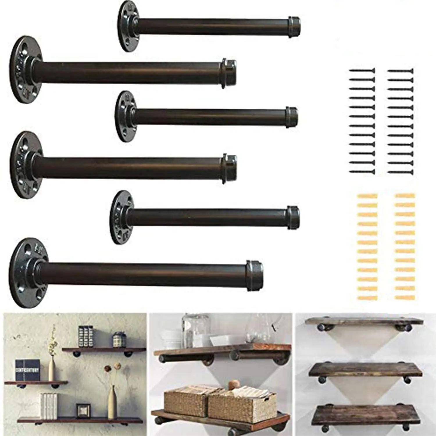 Shelf Brackets 10' inch Support Rustic Heavy Duty Industrial Decorative Wall Cast Iron Steel Metal Floating Bracket Pipe Shelf