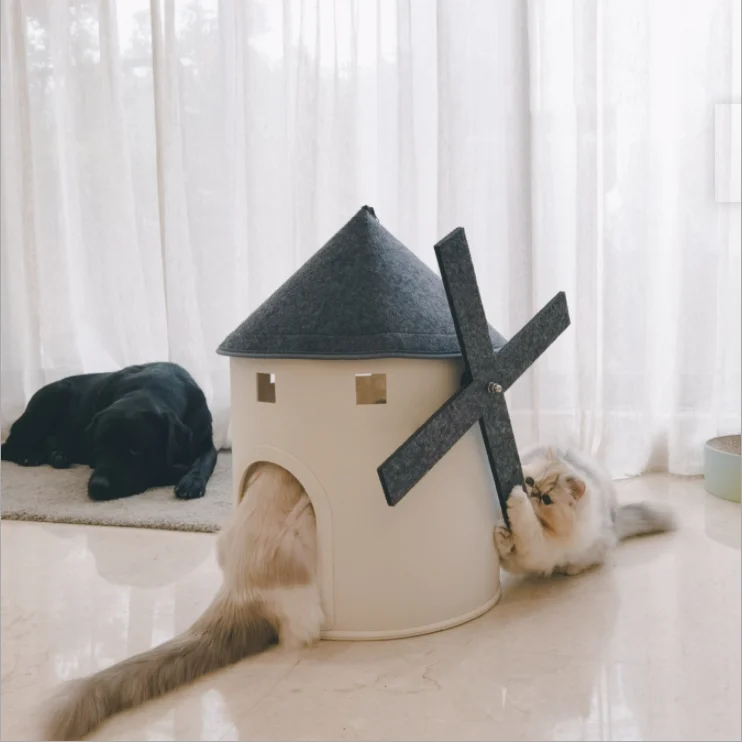High Quality Indoor Cats Felt Pet Nest Tube House Bed Round Cave
