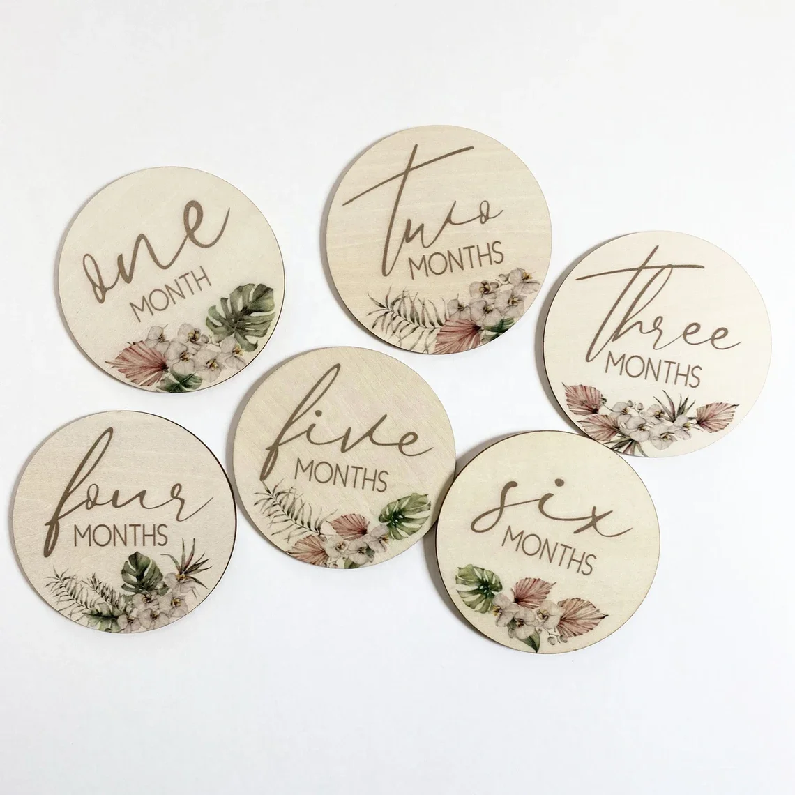 PaFu Orchid Wooden Baby Milestone Card Newborn Photography Prop Birth Announcement Baby Shower Gift