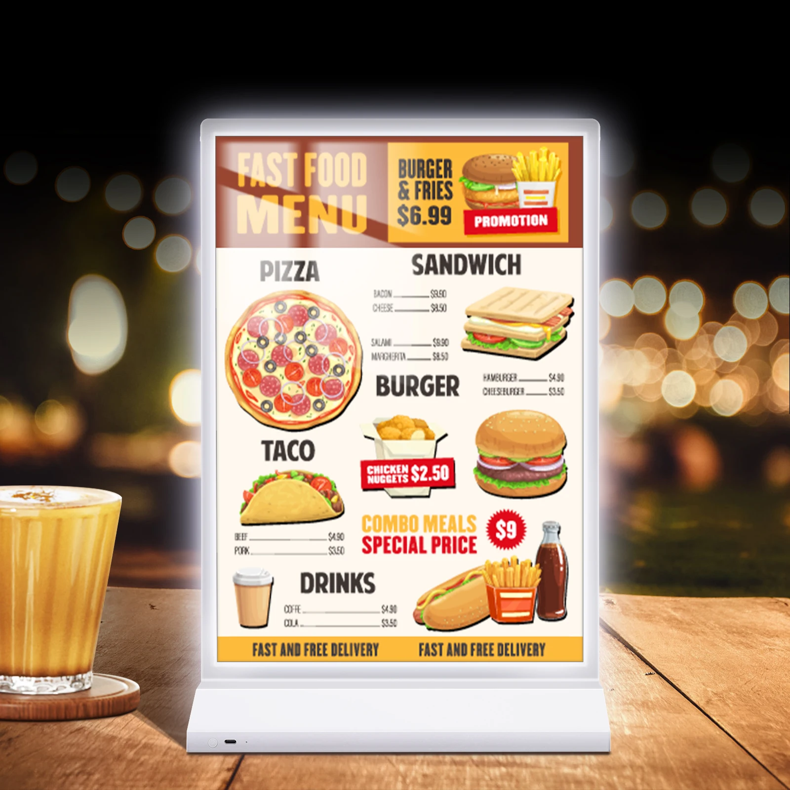 Restaurants Menu LED Light Box Advertising Billboard Marketing Product Menu Stand Rechargeable LED Light Box