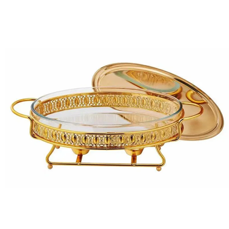 Luxury Gold/Silver Chafing Dish Buffet Food Warmer Set Egg Shape Hotel Glass Chafing Dish