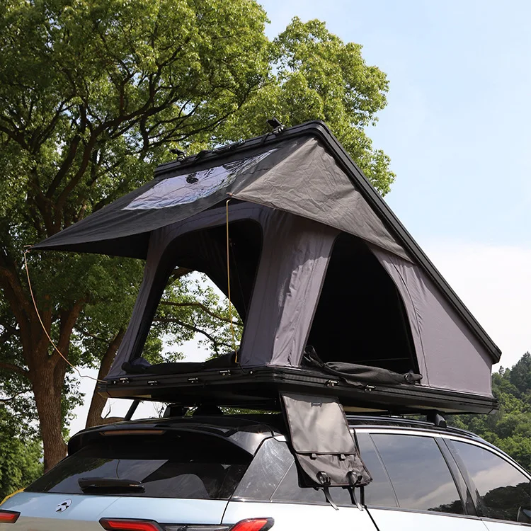 Outdoor Camping Aluminum 4 Person Hardtop Roof Tents for Vehicles, Large Clamshell Hard Shell RTT Wedge Roof Top Tent