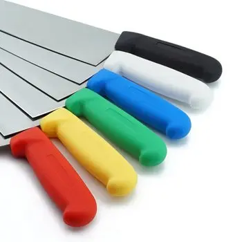 professional chefs butchers knives colour coded handles hollow grind edge for knife sharpening grinding rental exchange services