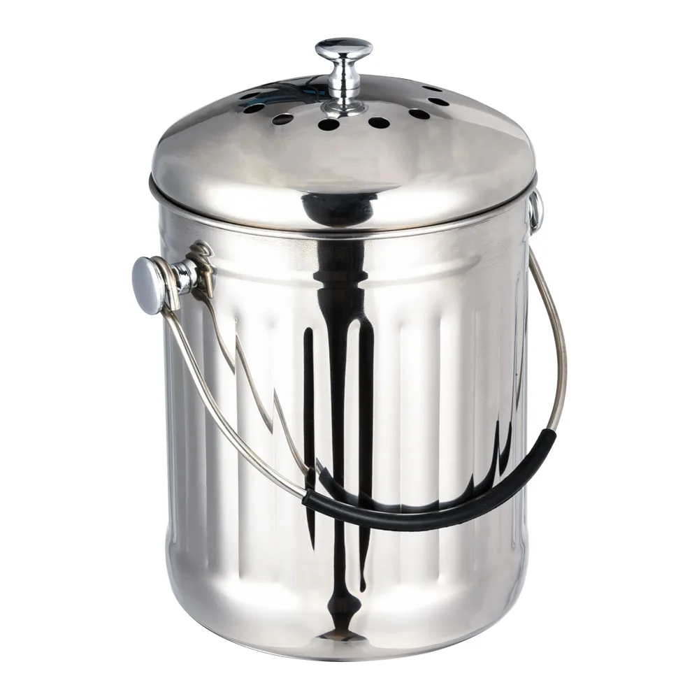 5L 1.3 gallons home apartment compost bin pail kitchen stainless steel manufacturer factory