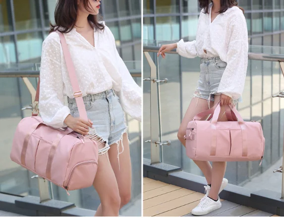 Wholesale Small Custom Unisex Pack Tote Logo Pink Canvas Women Men Duffle Duffel Weekender Travel Female Sport Gym Bag