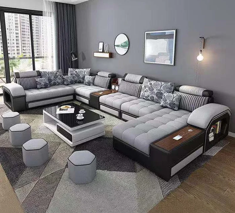 L shaped modern simple furniture set luxury combination sofa bed 6 6 Piece sofa set