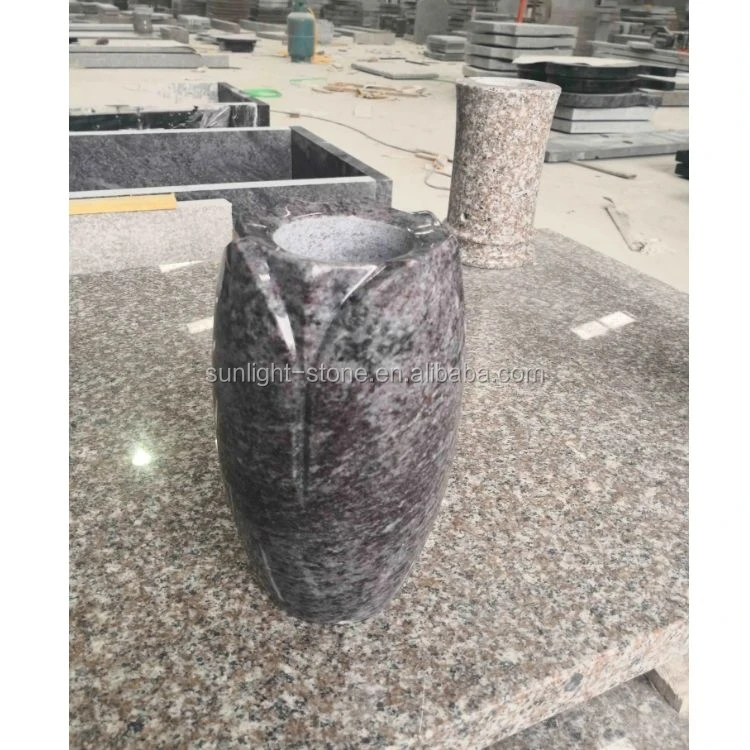 cheap small Bahama Blue granite cemetery flower vases for graves tombstone monument