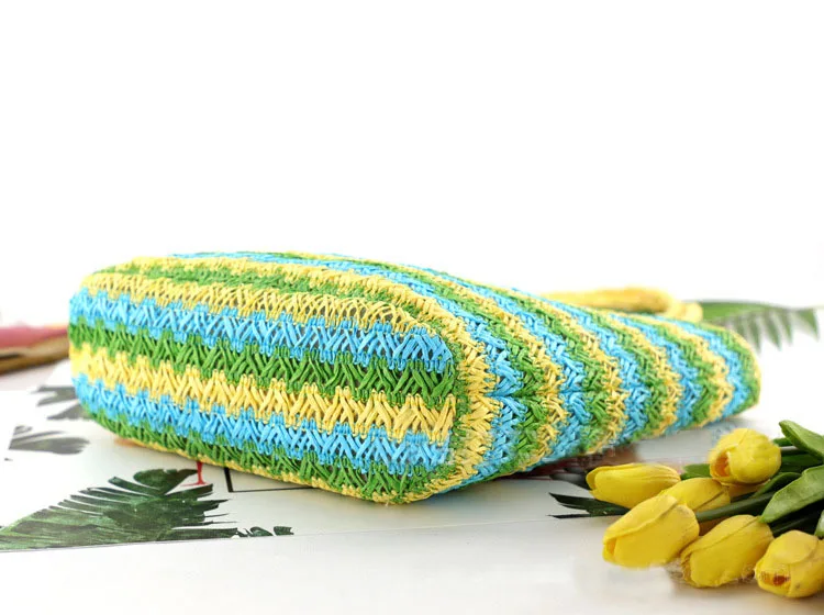 Niyang factory wholesale hot sale design handmade woven knitted stripe color for women fashion women paper straw tote bag