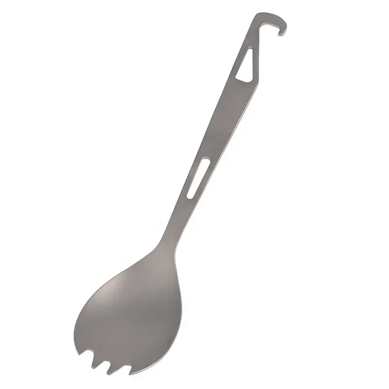 Factory hot sale titanium cutlery wholesale outdoor long handle titanium spoon camping cutlery with bottle opener