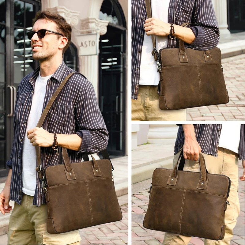 15 inch Large office Briefcase Bag Mens Business Travel Messenger Leather Laptop Bag