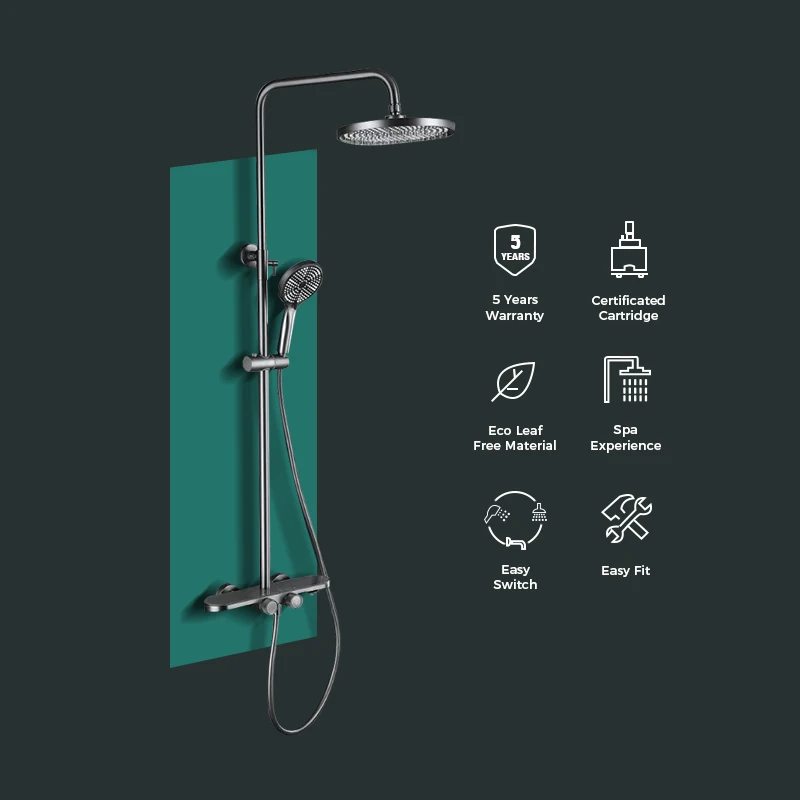 High Quality Smart Thermostatic Rain Bath Shower Set Rainfall Bathroom Shower Set Bathroom With White Glass Shelf