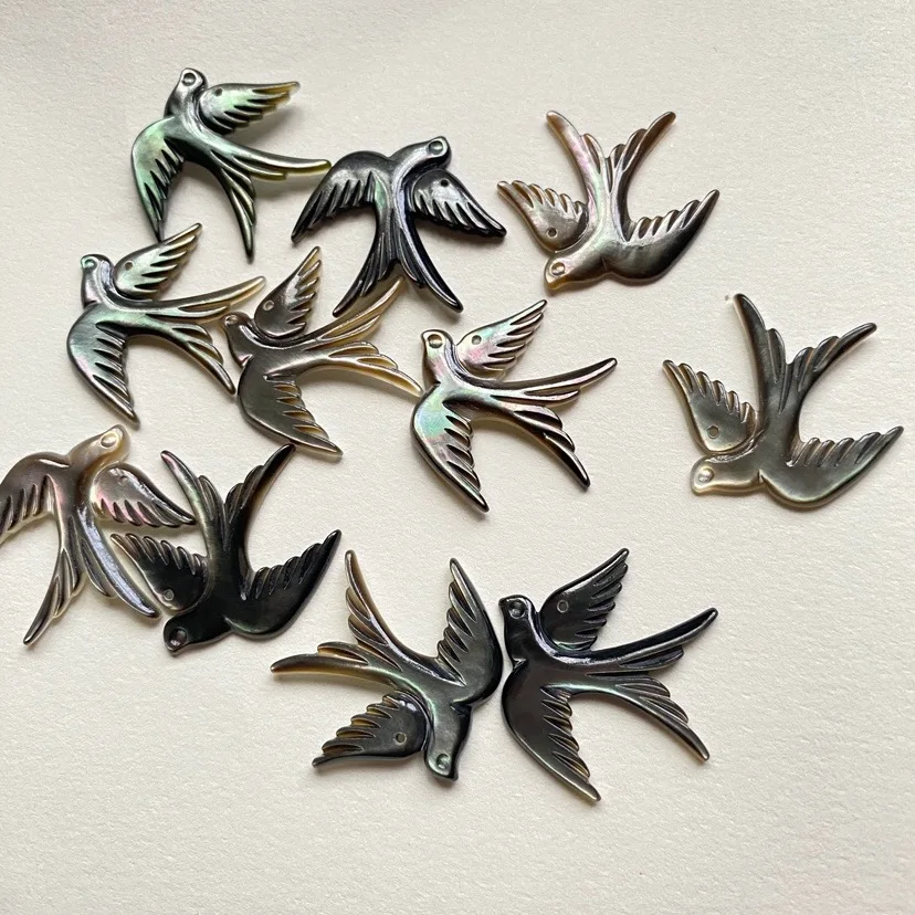 White Yellow Black Mother of Pearl MOP Shell Bird Swallow Bead Charm Handmade Pendant for Necklace