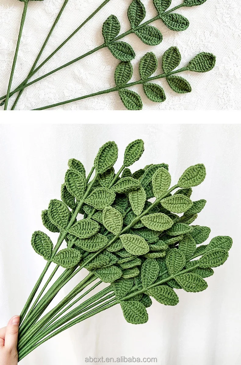 Handmade Wool Leaves  Crochet Olive Leaf Artificial Knit Flowers Crochet Eucalyptus Leaf