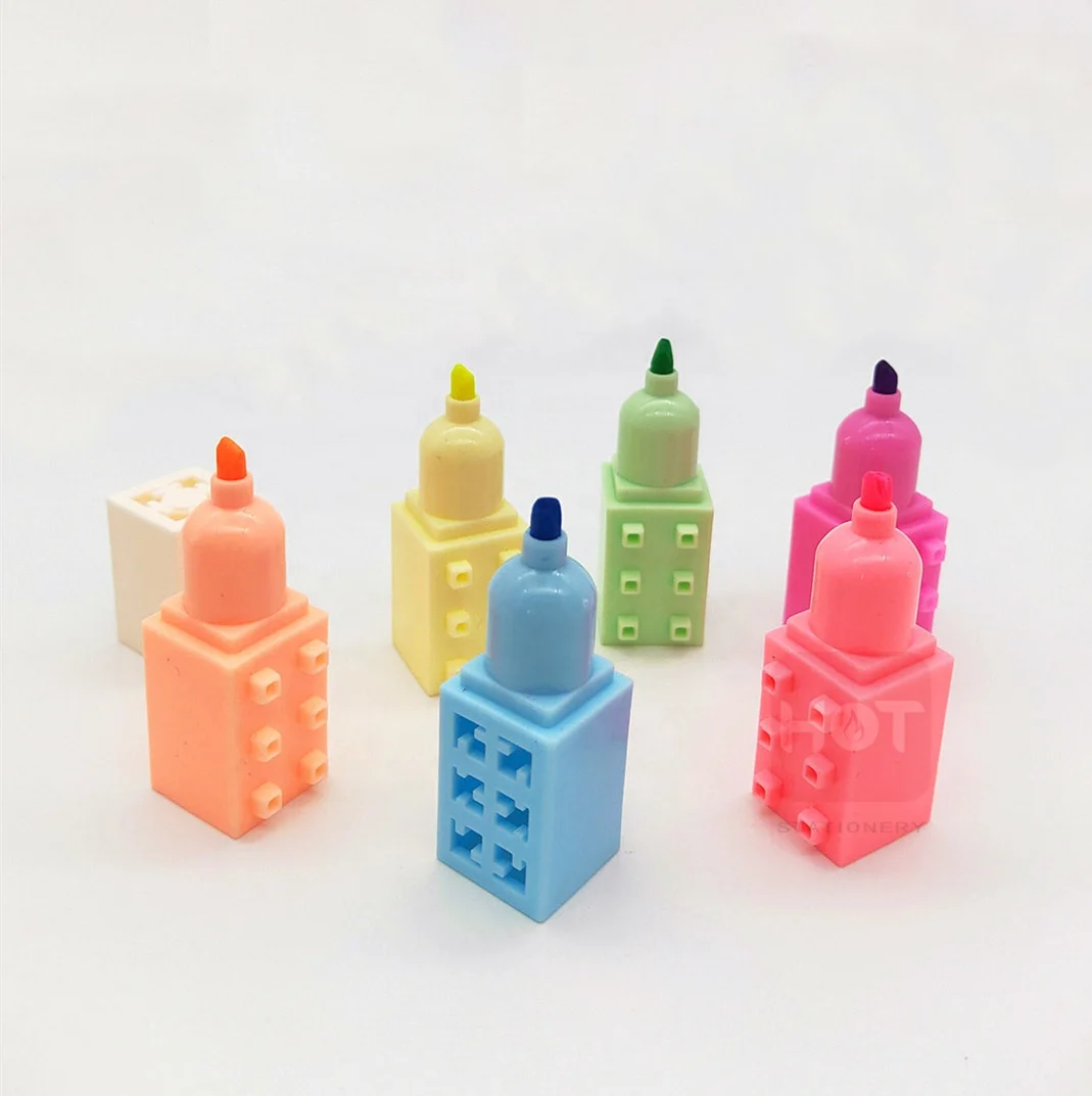 Fancy 6 in 1 Jumbo Novelty children kid Macaron Block Juggle Bear Combo highlighter pen marker set