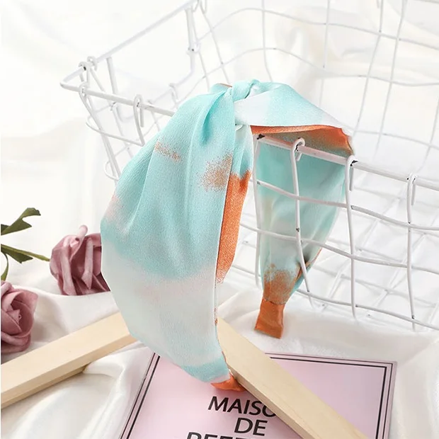GEERDENG New Design Tie Dyed Satin Fabric Cross Knot Hairband Women Favorite Hair Trendy Chiffon Silk Headbands for Online Shops