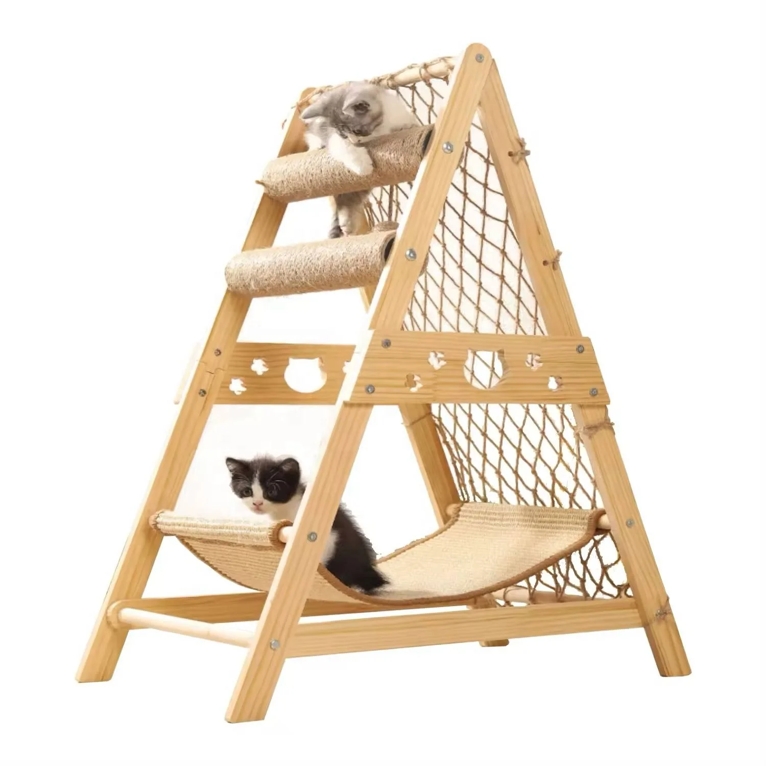 Modern Luxury Sisal Rope Scratch Solid Wood Household Posts Cat Climbing Frame Natural Triangular Cat Trees For Big Cats
