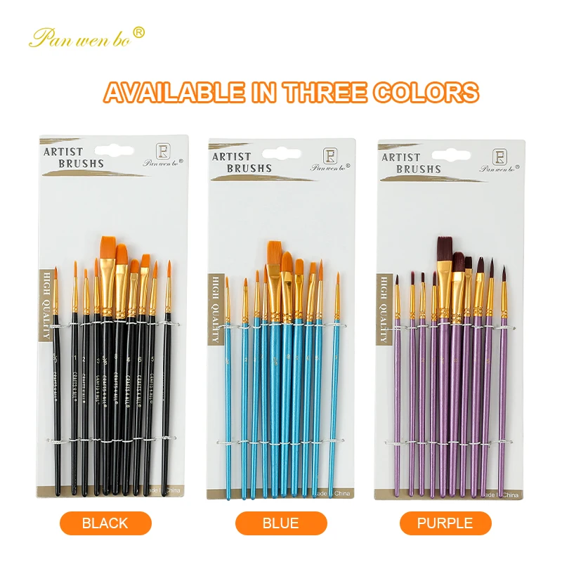 2023 hot sale 10 nylon bristle brushes custom package painting brush set for artist students