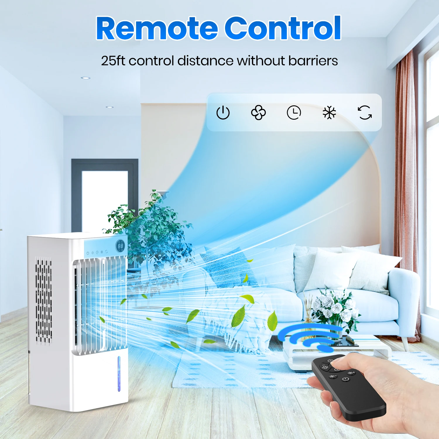 Smart Floor Water Fan Air Cooler Standing Cooling Fan With 3 Strong Wind Humidifier Mode Remote Control Wheels
