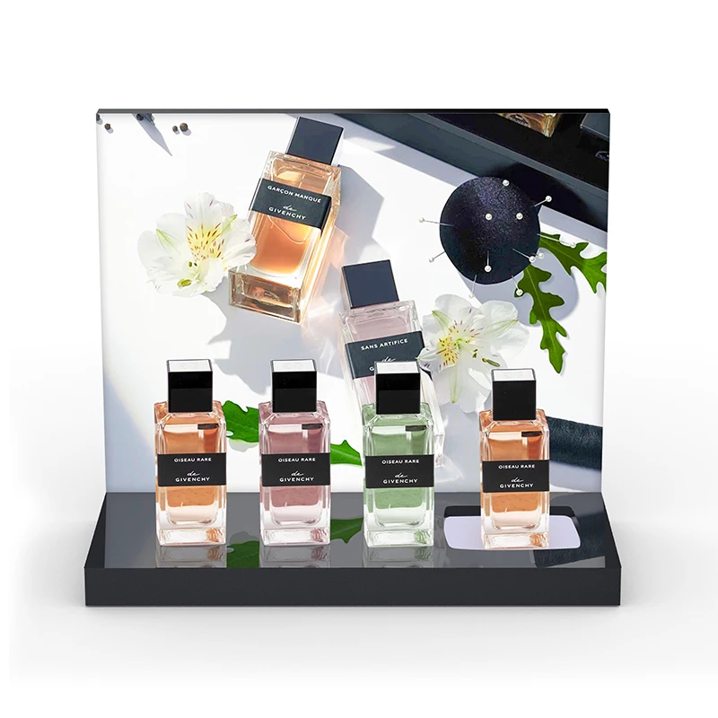 Shopping Mall table top Acrylic Cylinder Perfume Bottle Display Cosmetic Advertising Stand