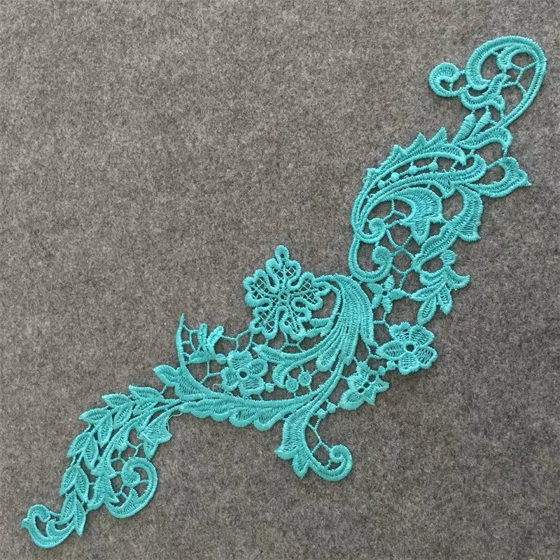 competitive price colourful embroidery floral guipure Lace motif mirror pairs Applique for dancing dress gown garment bag DA108
