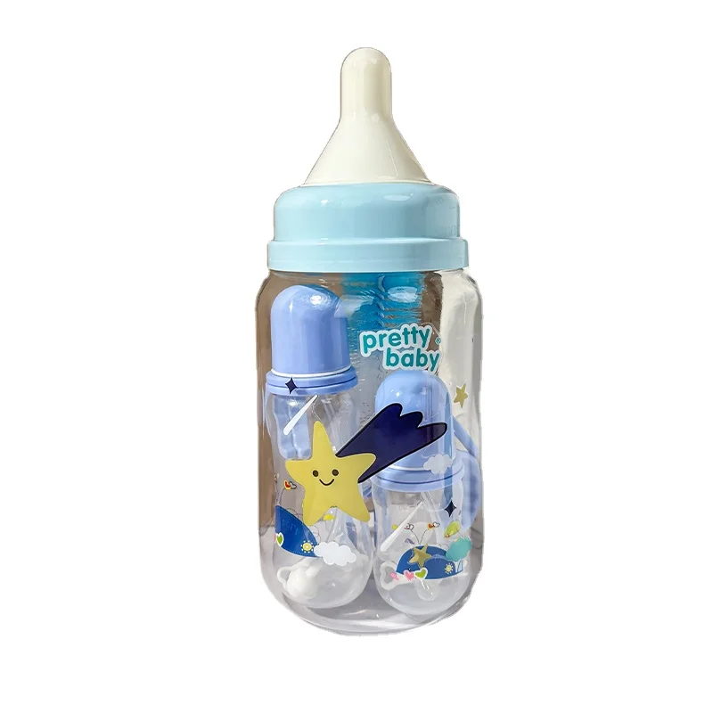 2024 New Cute Baby Feeding Large Bottle Sets Newborn Baby Pacifier Nipple Brush Bottle Gift SET With Bow