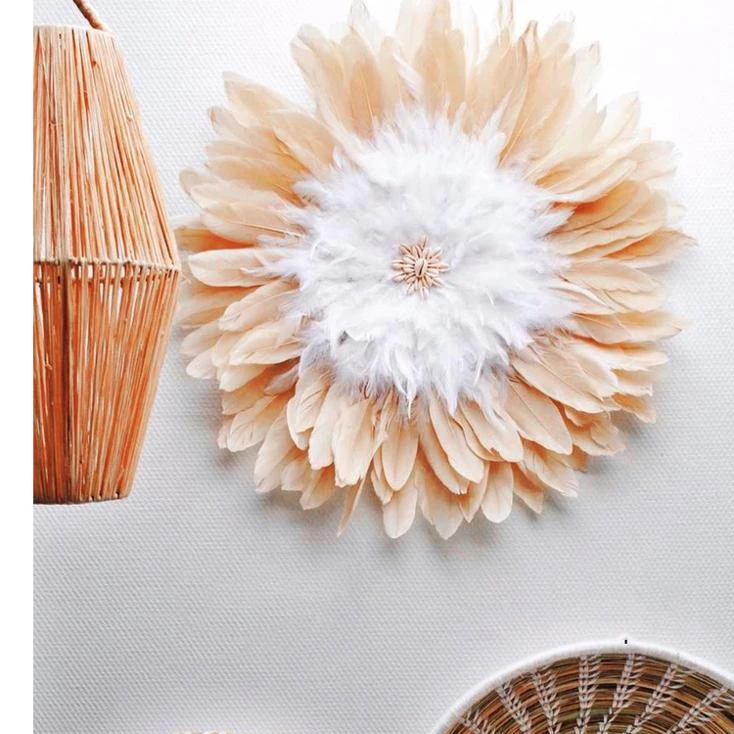 Wholesale Modern Nordic Interior Mirror Boho African Wall Art Feather Juju Hat Wall Decor For Christmas Home Decor Living Room