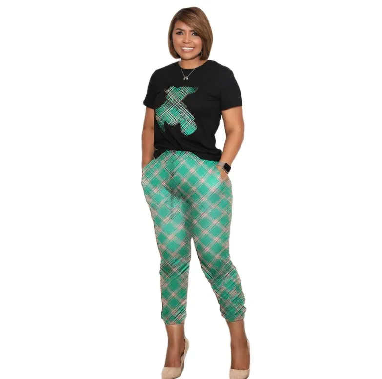 2022 summer fashion flora casual cartoon printing fall designer luxury printed t-shirt two piece set