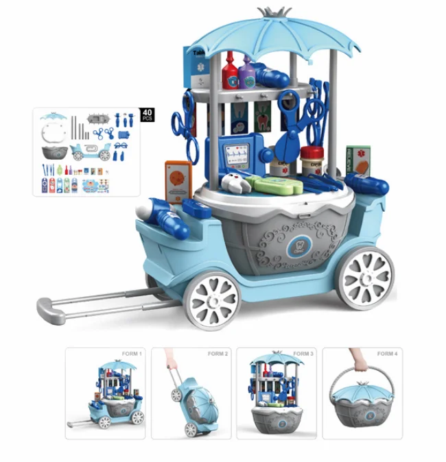 newest basket suitcase 4 in 1 pretend play kids cart trolley table kitchen cook toy for children