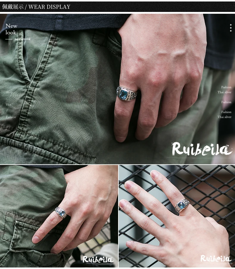 wholesale prices 925 sterling silver retro cross pattern topaz ring men diamond ring index finger custom silver ring