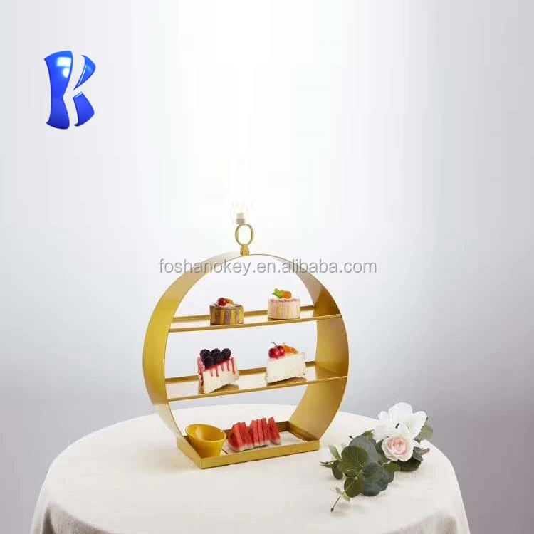 OKEY outdoor catering equipment  hotel buffet round stainless steel high tea stand gold display rack