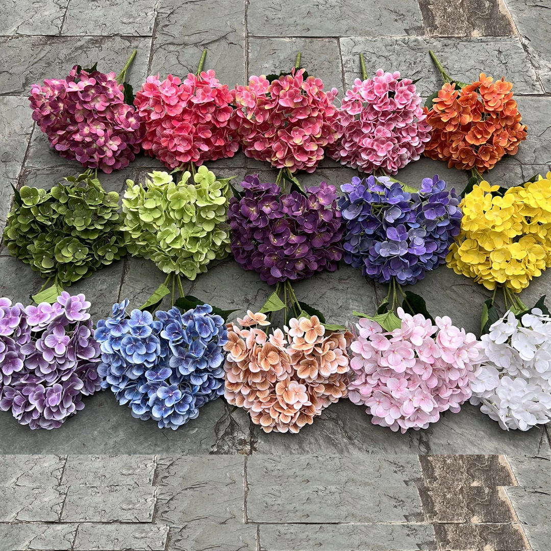Real Touch Hydrangea Wedding Decoration 3d Hydrangea Flower Large Size 5 Heads Big Artificial Flowers Faux Latex Hydrangea