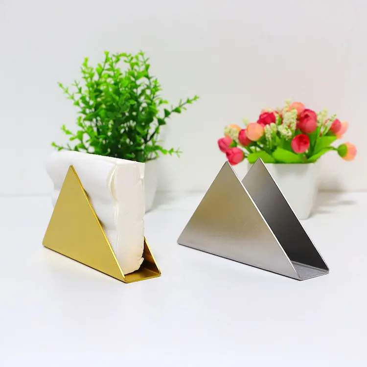 Gold Metal Napkin Holder Paper Towel Seat Clamp Metal Tissue Holder Stainless Steel Triangle Vertical Metal Napkin Holder