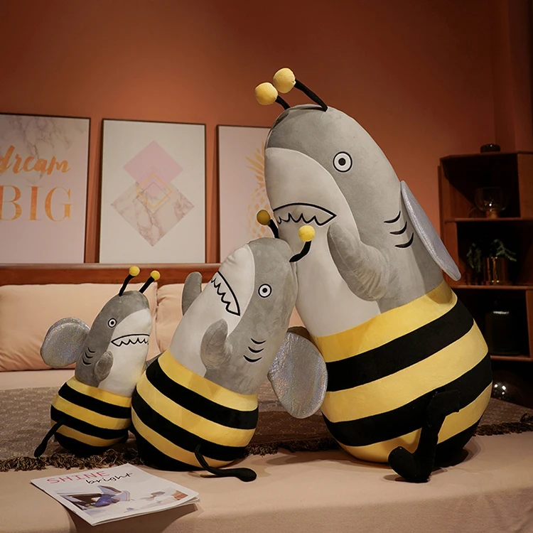 Creative plush shark with bee body stuffed animal toys hug pillow custom