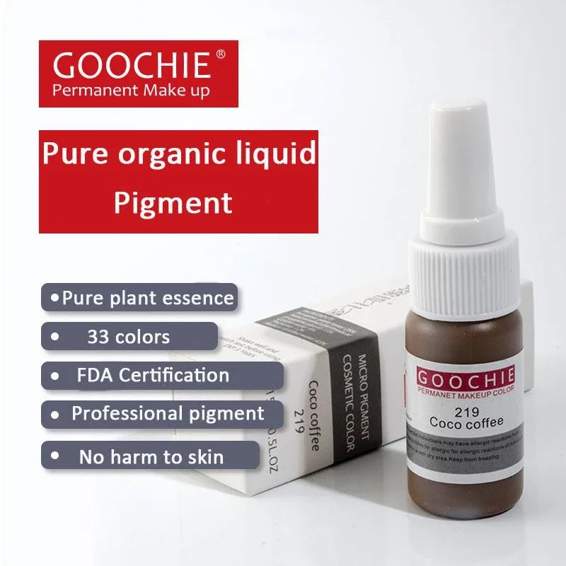 Goochie 15ml organic liquid based semi permanent makeup pigment cosmetic tattoo ink color