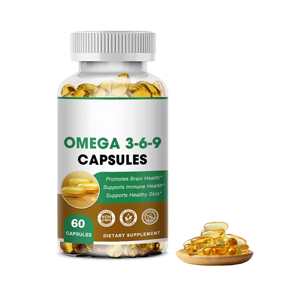 OEM High Quality 1000mg Omega 3 6 9 Fish Oil Softgel Capsules 60pc For Support Heart & Brain Healthy Immune Function