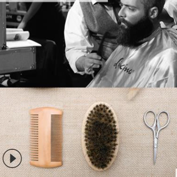 3 шт./компл. щетка для бороды с щетиной кабана, деревянная расческа для бороды, ножницы для усов, набор кистей для бритья бороды, подарок для мужчин