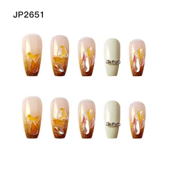 Factory outlet coffin extra long fake nails 24pcs rhinestones butterfly artificial nail tips wholesale press on nails