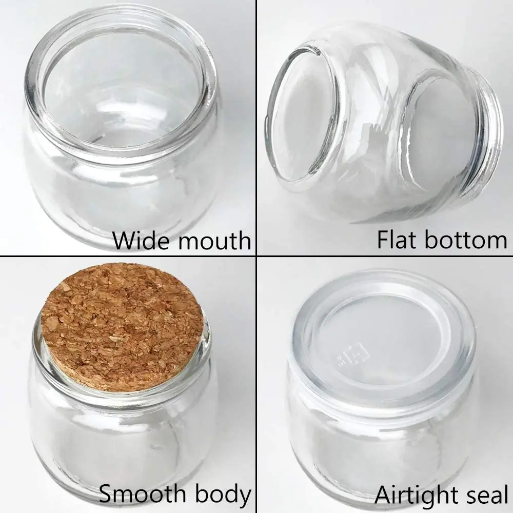 7 oz (225ML) Glass Jars, Yogurt Jars with PE Lids and Cork Lids, Clear Pudding Jars Ideal for Jam, Honey, Spices,Mousse, DIY
