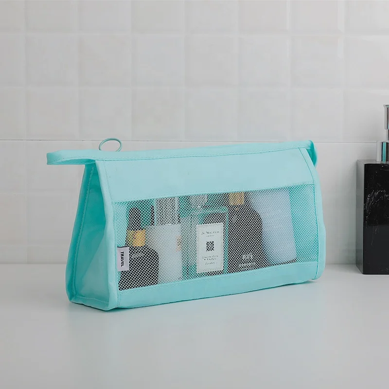 Custom Hanging Toiletry Pouch Bath Clear Skincare Organizer Mesh Inner Pocket Zipper Makeup Pouch Cosmetic Bag