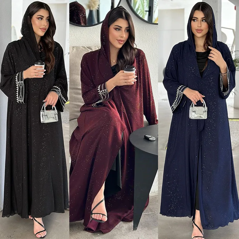 MQ109 Middle Eastern Dubai Traditional Muslim Clothing Elegant Embroidery Abaya Women Muslim Dress Cardigan Outer Robes Femme