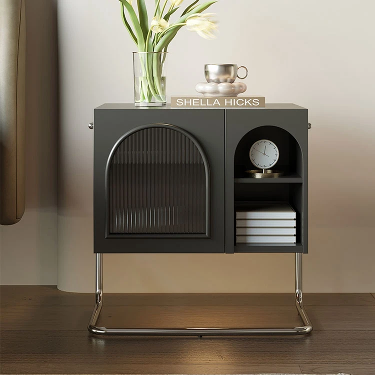 High quality Nordic Modern Durable Bedroom Furniture Metal Display Cabinet Nightstand Glass Bedside Table