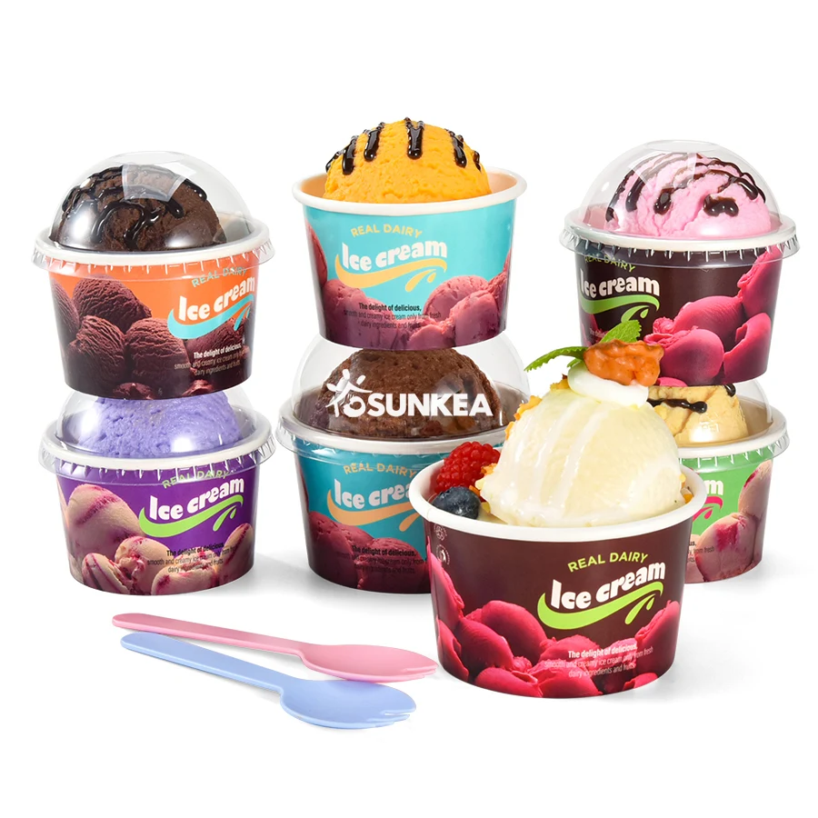 Biodegradable PLA coated white, kraft, bamboo ice cream paper cups